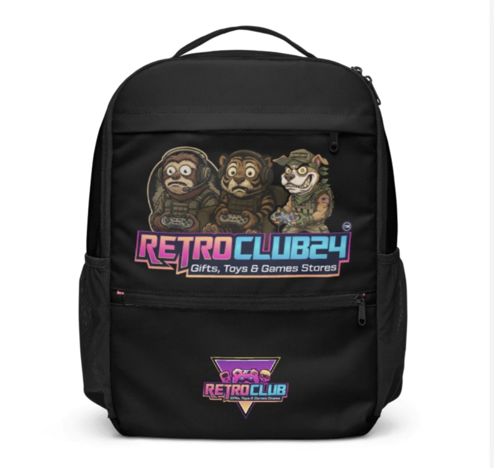 RETROCLUB frustrated gamer dog, sloth & tiger Custom Made Backpack Bag