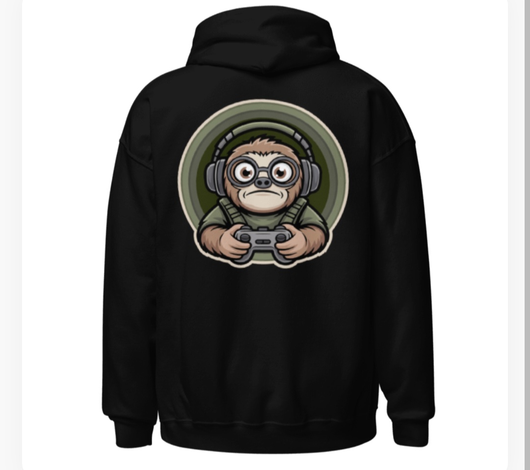RetroClub Gamer Sloth Hoodie Black Unisex Cute Headphones Controller Graphic XL - Image 3