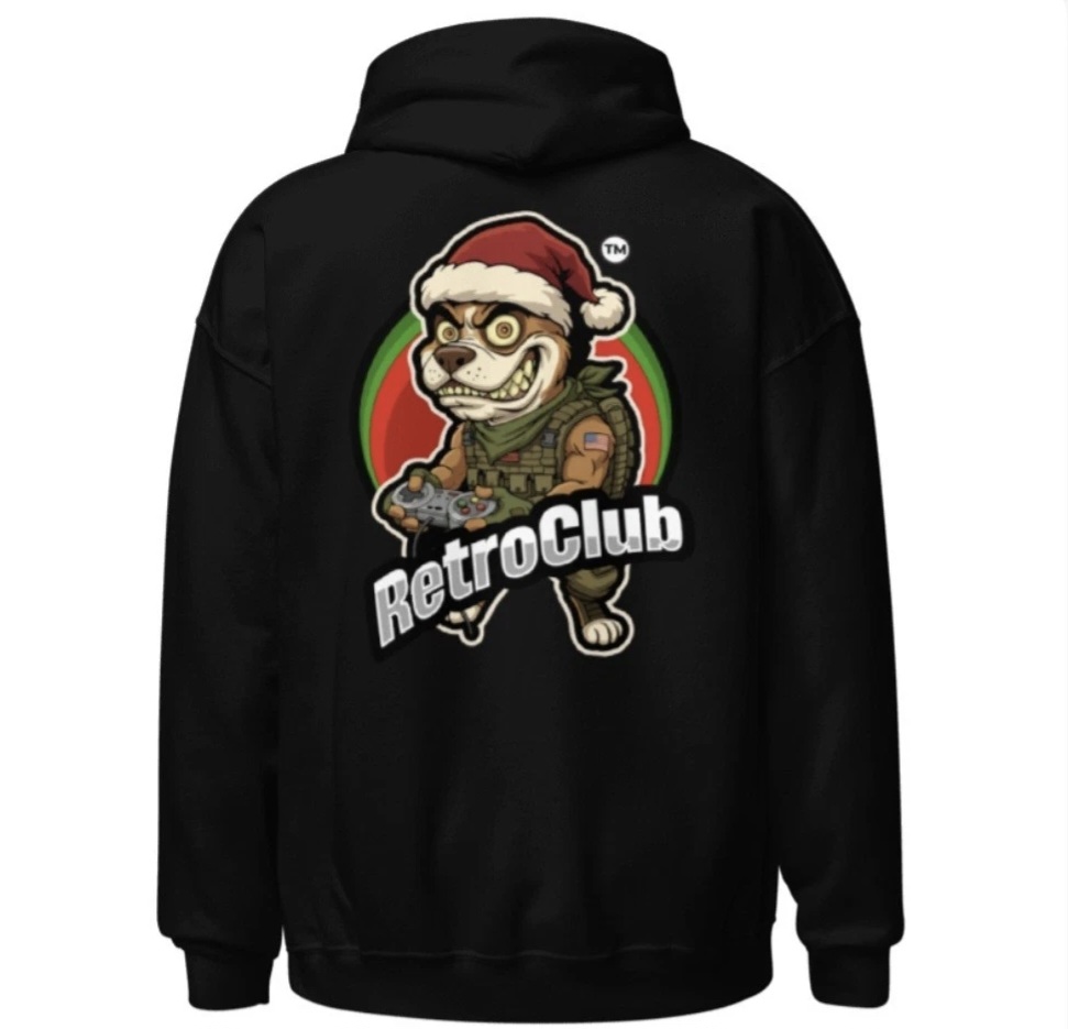 Retro Club Santa Dog black Hoodie Unisex Sweatshirt Christmas Gift XL